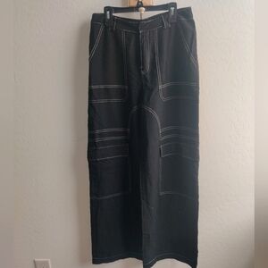 🆕 Bobbles and Lace Black Linen-blend Cargo Gorpcore goth Grunge Pants_Medium